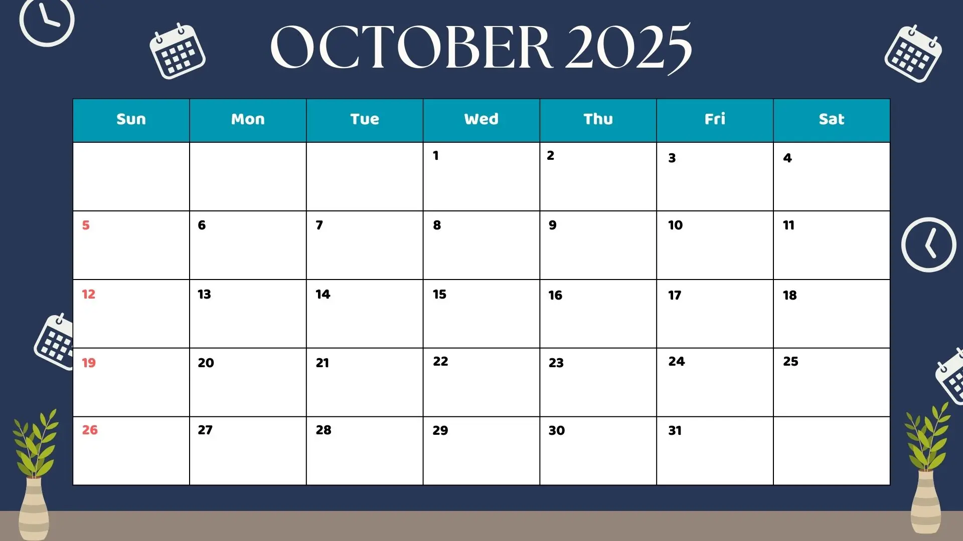 October 2025 calendar Preview Image